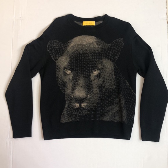 St. John Panther Print Black Jacquard Sweater - Picture 5 of 12